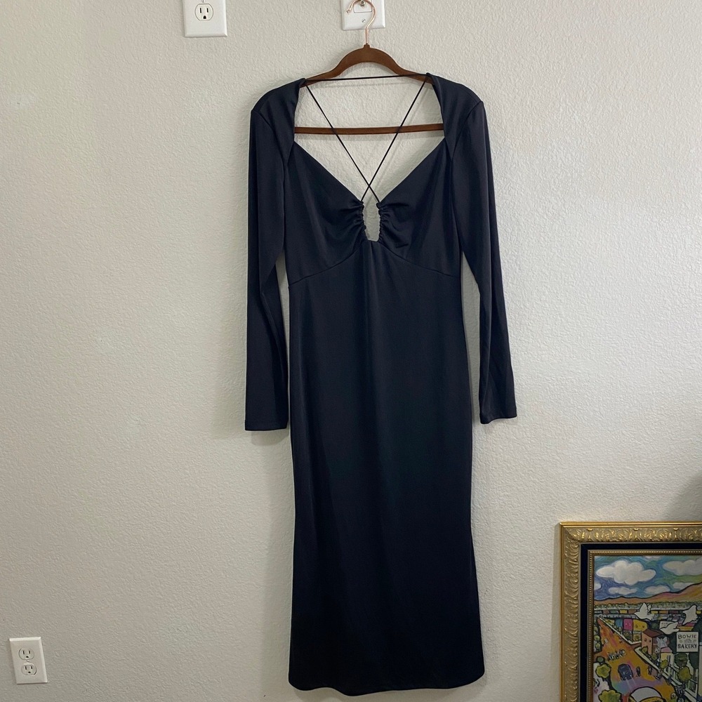 NWT Jason‎ Wu Black Long Sleeve Cutout Maxi Dress Goth Cocktail Size L